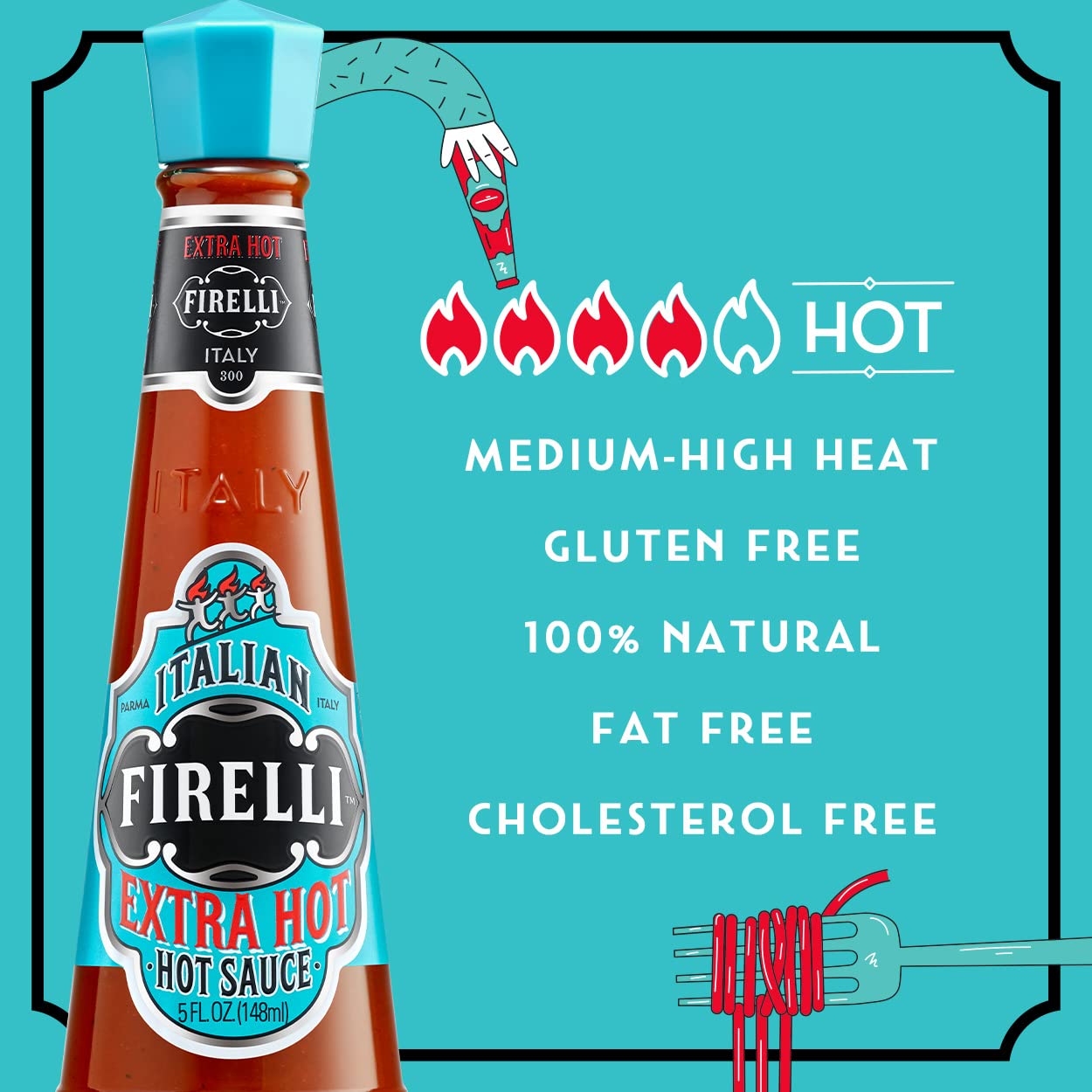 FIRELLI Extra Hot Italian Hot Sauce | 5oz Bottle (Pack of 1) | Perfect Added Kick for Wings or Pizza | Hottest Italian Hot Sauce, Gluten Free, Keto, Made in Italy With Calabrian Chili Peppers