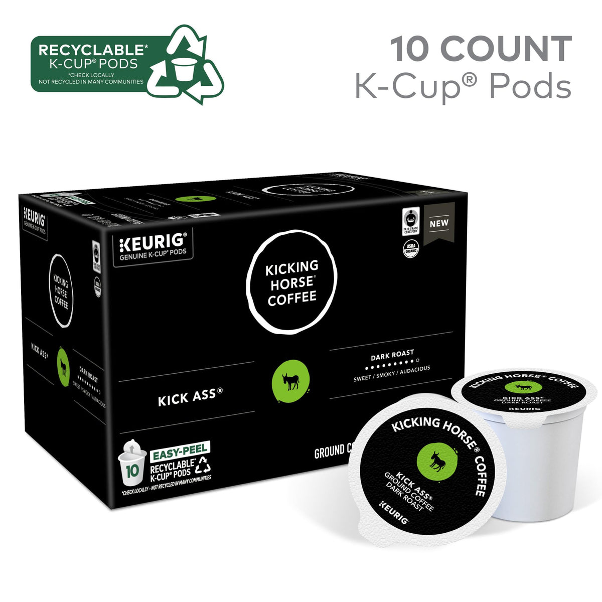 Kicking Horse Coffee Kick Ass Dark Roast K-Cup Pods, 10 Count Box
