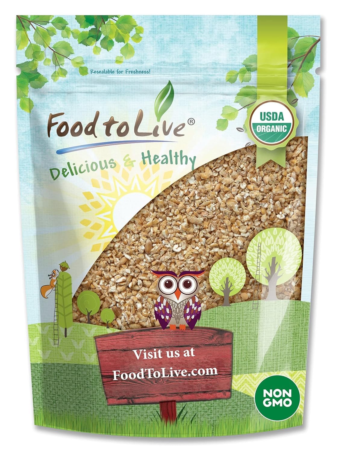 Food to Live - Organic Cracked Wheat Berries, 8 Ounces - Non-GMO. Cleaned, Crushed & Sifted Hard Red Winter Groats. Raw, Vegan, 