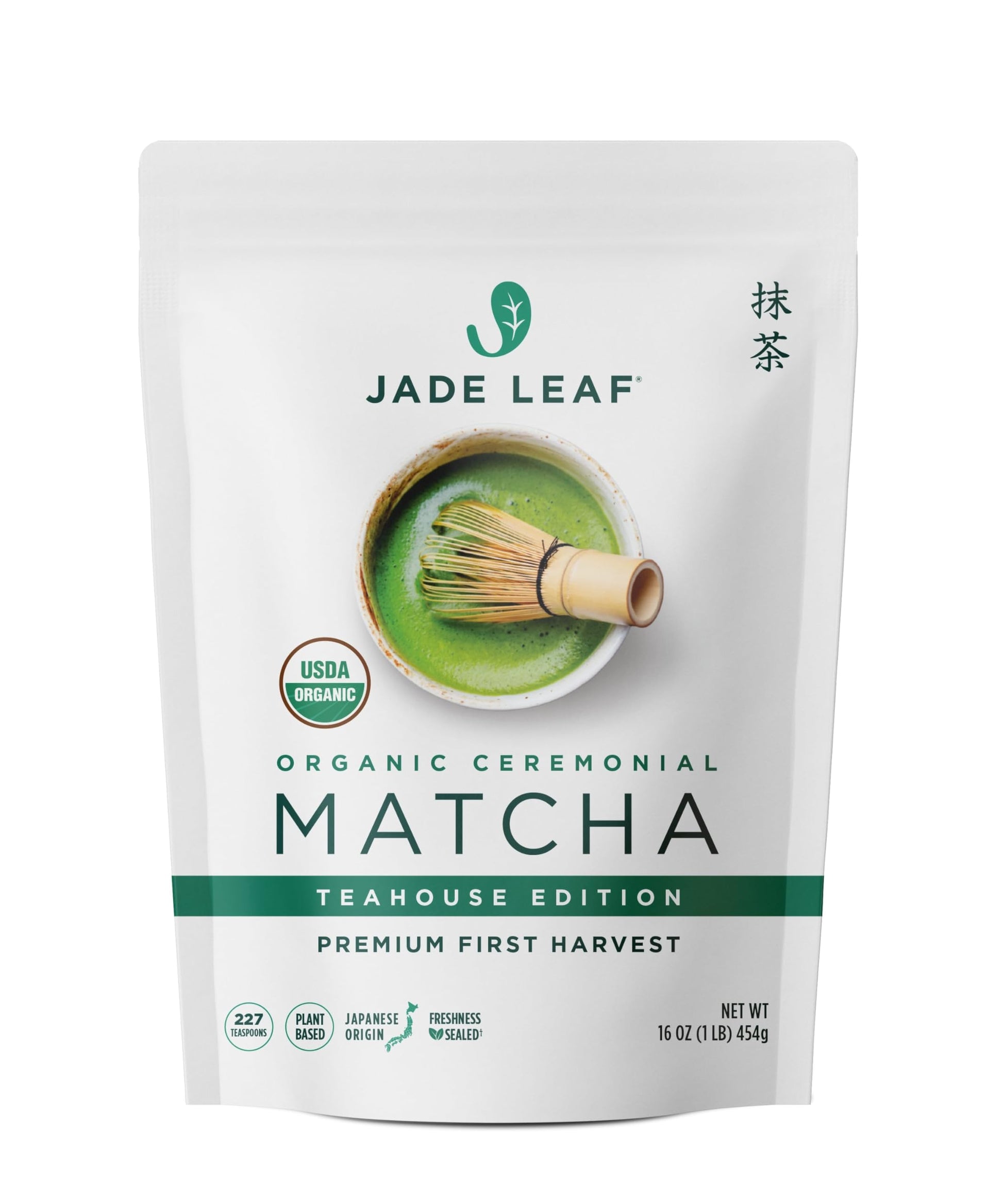 Jade Leaf Matcha Organic Ceremonial Grade Green Tea Powder - 1 Pound Pouch - Authentic Japanese Origin - Powder