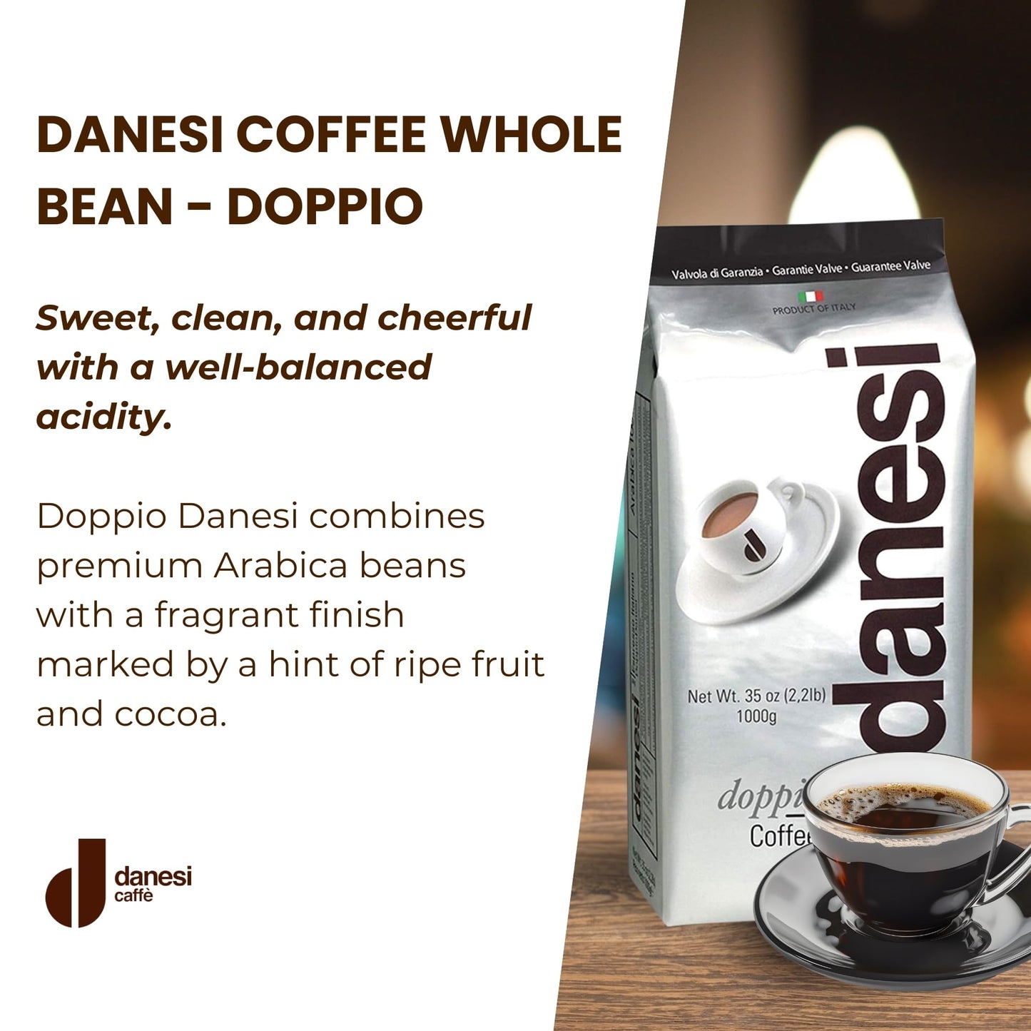 D DANESI CAFFÈ Espresso Coffee Beans - Medium Roast Whole Bean - 2.2 lb - Model 8000 1350 13960