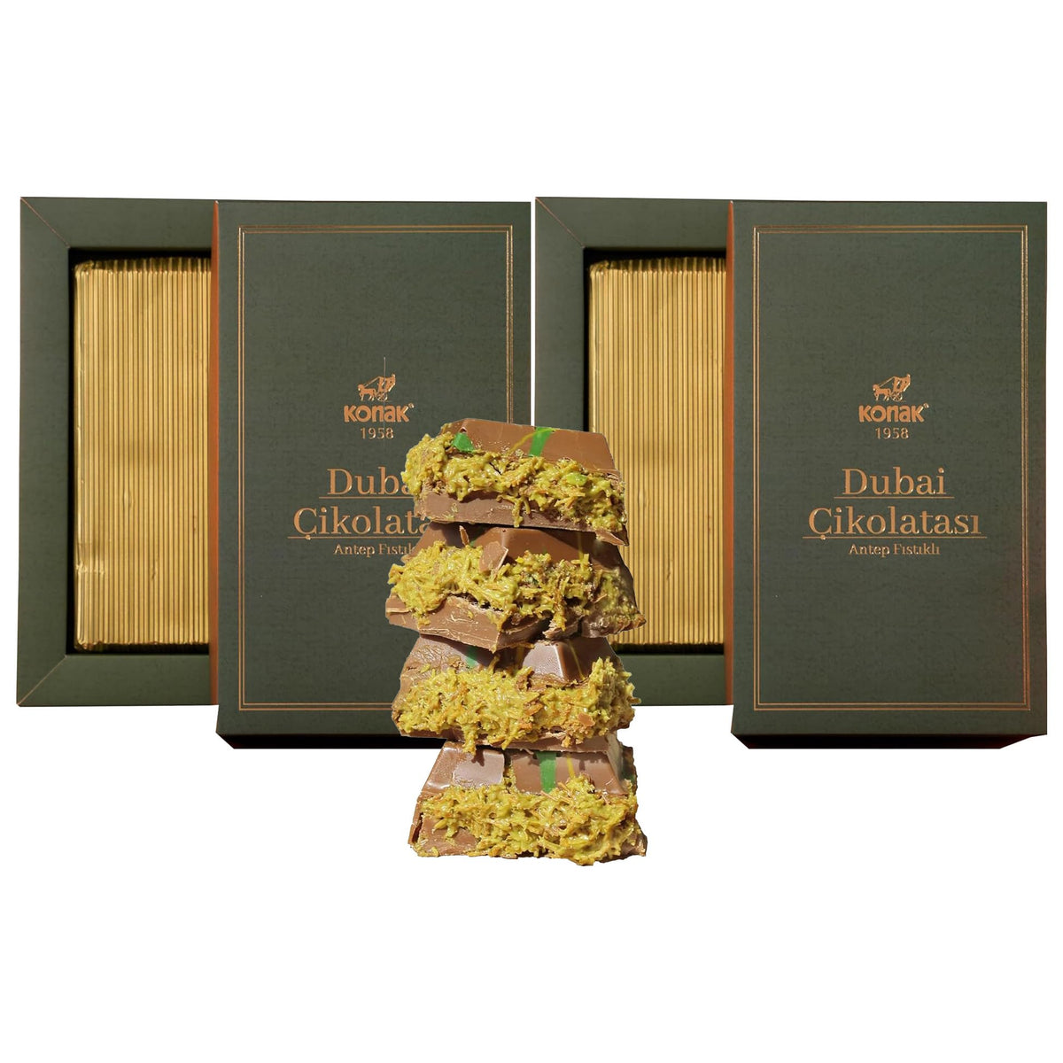 Dubai Chocolate 7Oz Kunafa Pistachio Rich Milk Chocolate 200 Gram  Individually Wrapped Fresh  Top-Grade Pistachio - Gift Box For Birthday - Congratulations - Christmas Amazing Pack (Pack Of 2)