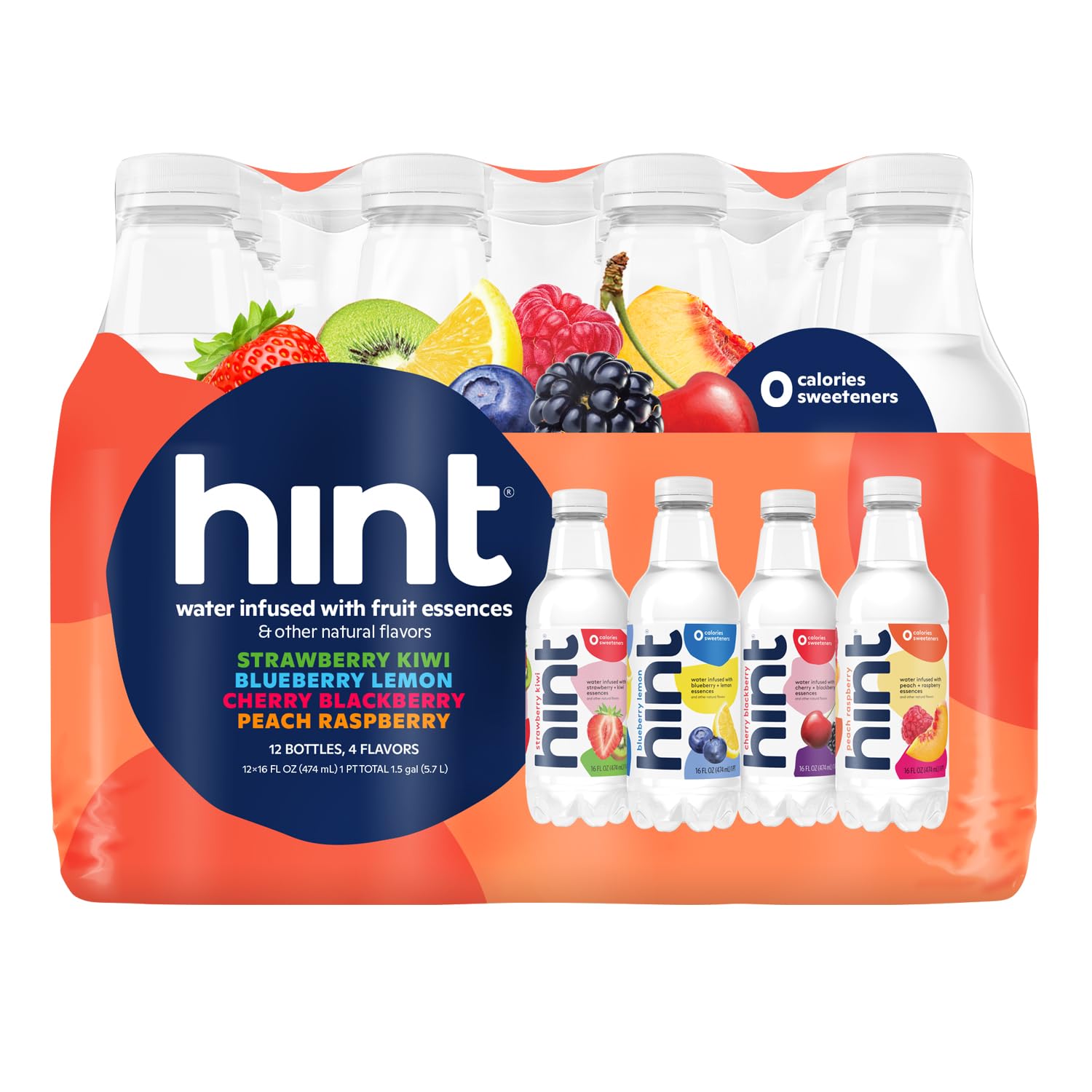 Hint Water Smashup Variety Pack, 3 Bottles Each of: Blueberry Lemon, Cherry Blackberry, Peach Raspberry, and Strawberry Kiwi, Ze