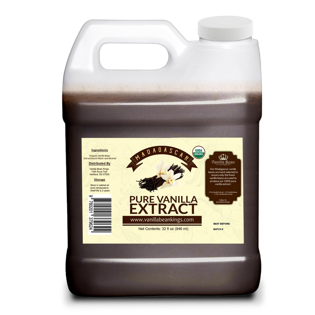 Vanilla Bean Kings Pure Vanilla Extract - Madagascar Beans - 32 FL Oz - Brown
