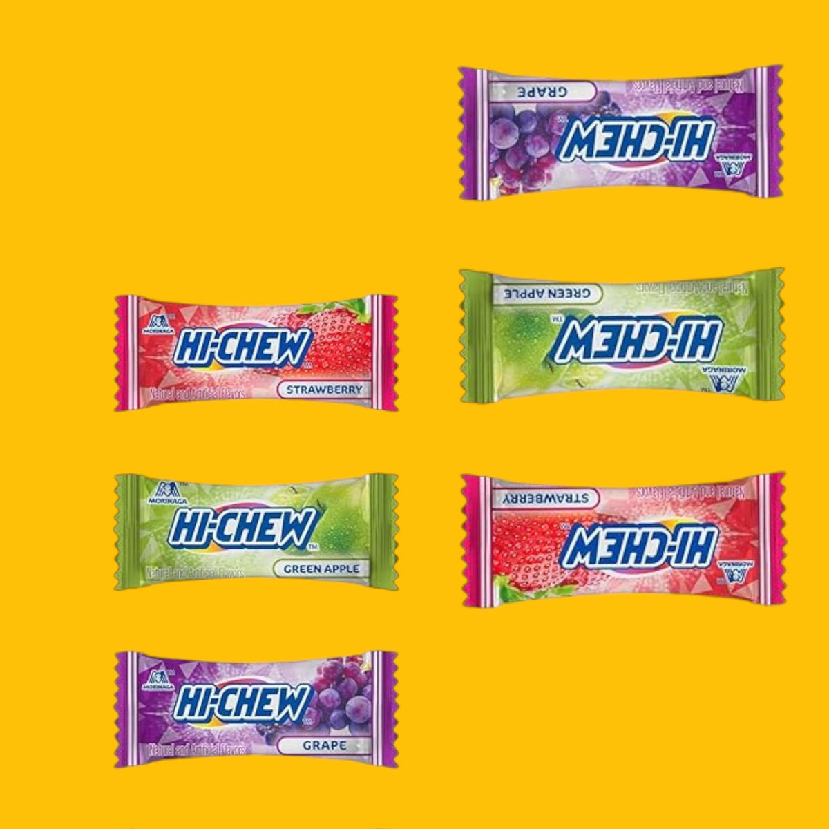 Hi Chew Chewy Fruit Candy-1.5 Lbs Assorted Flavors Grape, Green Apple, And Strawberry Individually Wrapped With Unique, Mouthwat