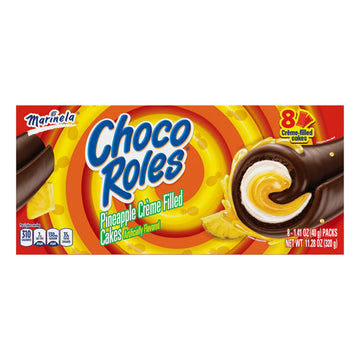 Marinela Choco Roles Pineapple and Crme Filled Snack Cakes with Chocolate Coating | Artificially Flavored | 1 pack (8 count)