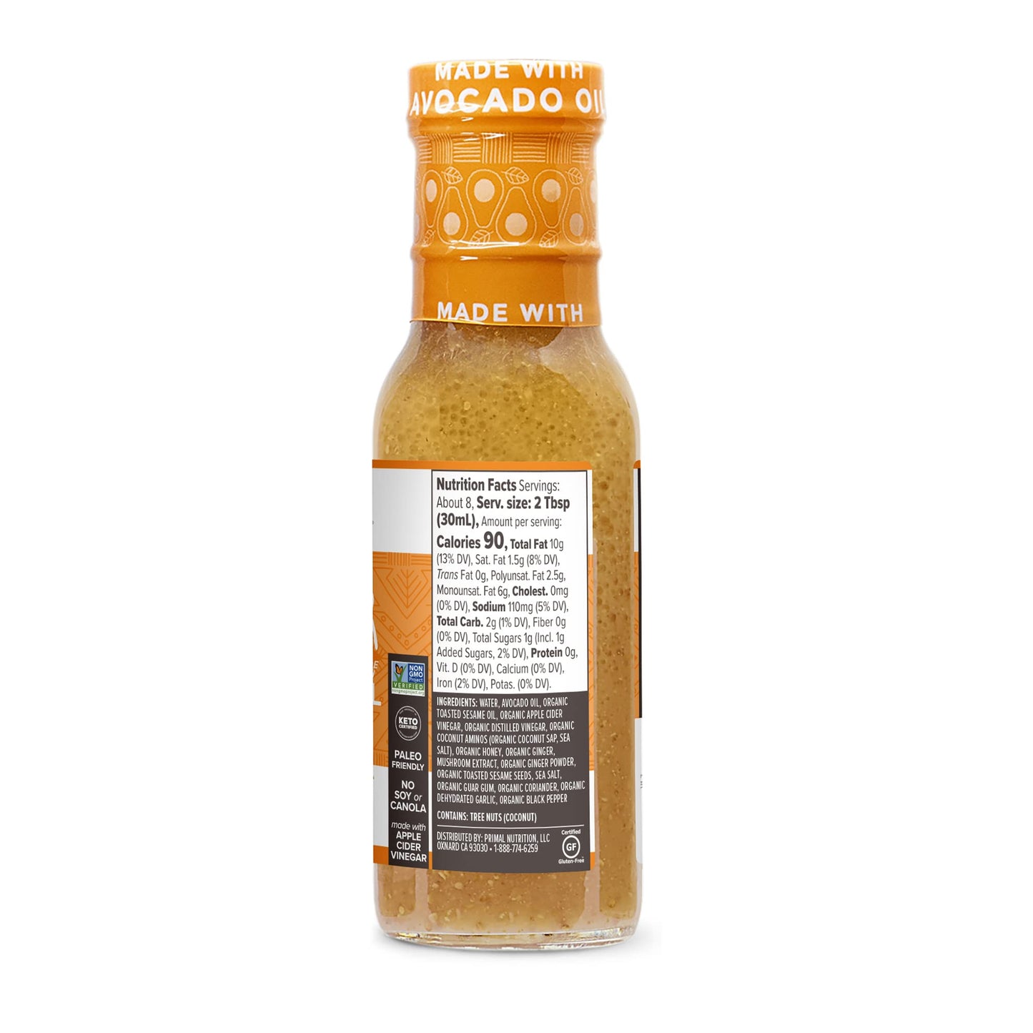 Primal Kitchen Sesame Ginger Vinaigrette & Marinade Salad Dressing made with Avocado Oil, Paleo Friendly & Keto Certified, 8 Flu