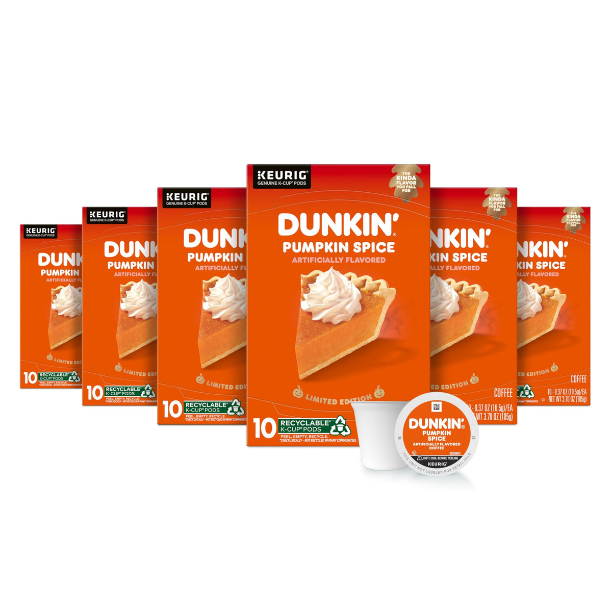 Dunkin Pumpkin Spice Coffee, Limited Edition Fall Coffee, K Cup Pods , 10 Count Boxes (Pack Of 6)