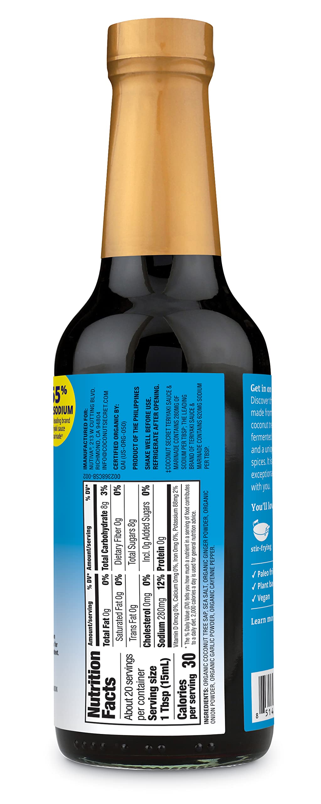 Coconut Secret Coconut Aminos Teriyaki Sauce - 10 fl oz - Low Sodium Soy-Free Teriyaki Alternative, Low Glycemic - Organic, Vega
