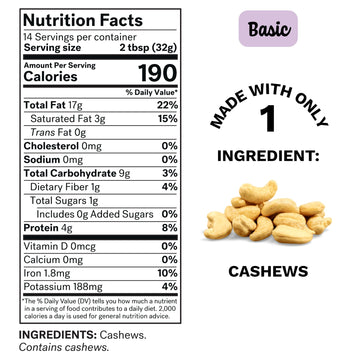 Spread The Love Basic Cashew Butter - All-Natural, Vegan, Gluten-Free, No Added Sugar, No Added Salt, Healthy Snack, Keto, No Gmos - 16 Oz.