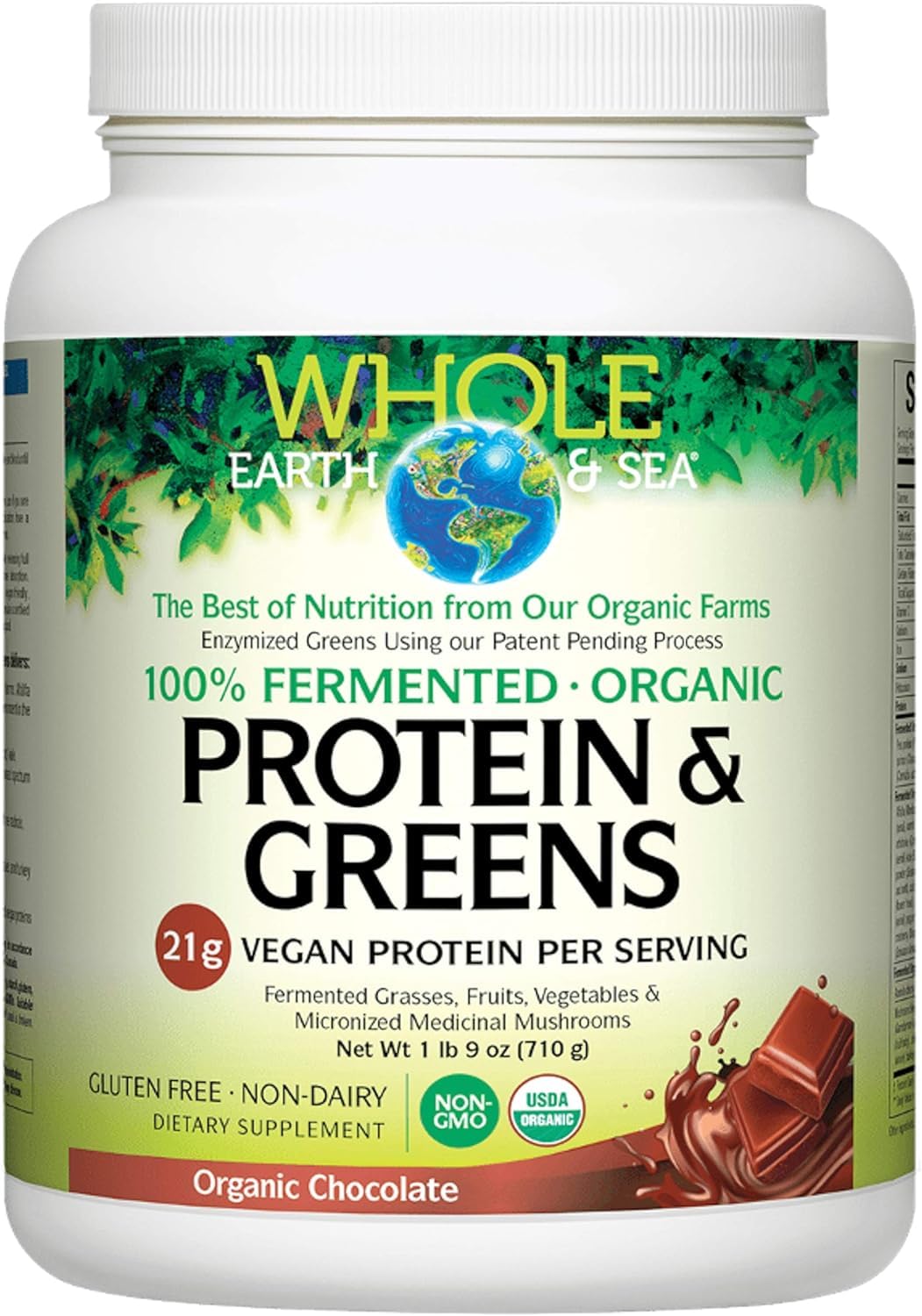 Whole Earth & Sea From Natural Factors  Organic Fermented Protein & Greens  Vegan Whole Food Dietary Support  Chocolate  1Lb 9 Oz