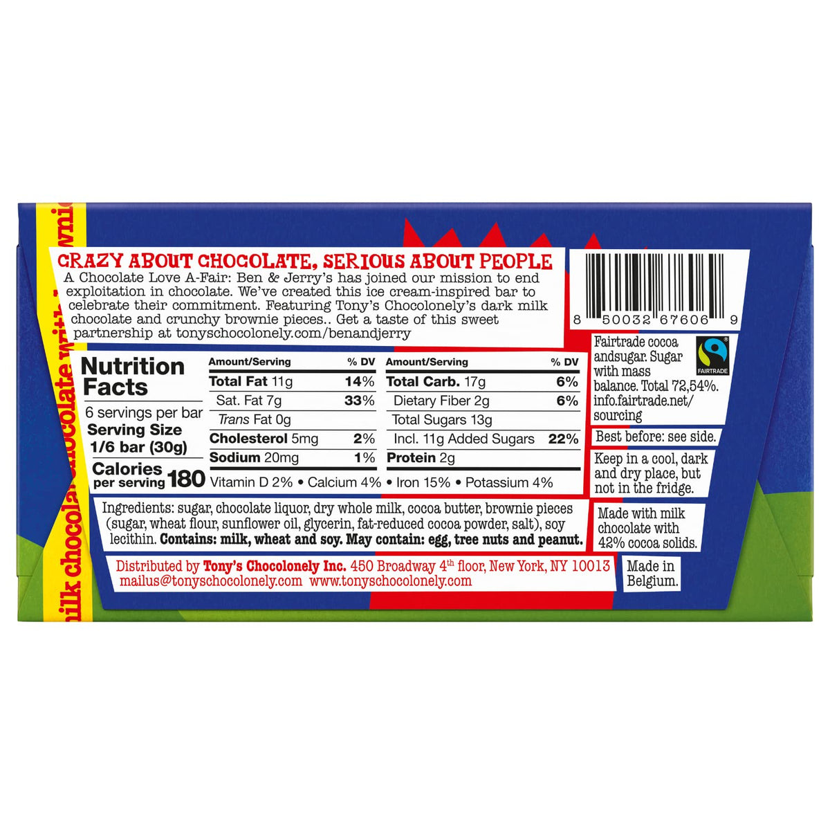 TONYS CHOCOLONELY Milk Chocolate Brownie Bar, 6.35 OZ