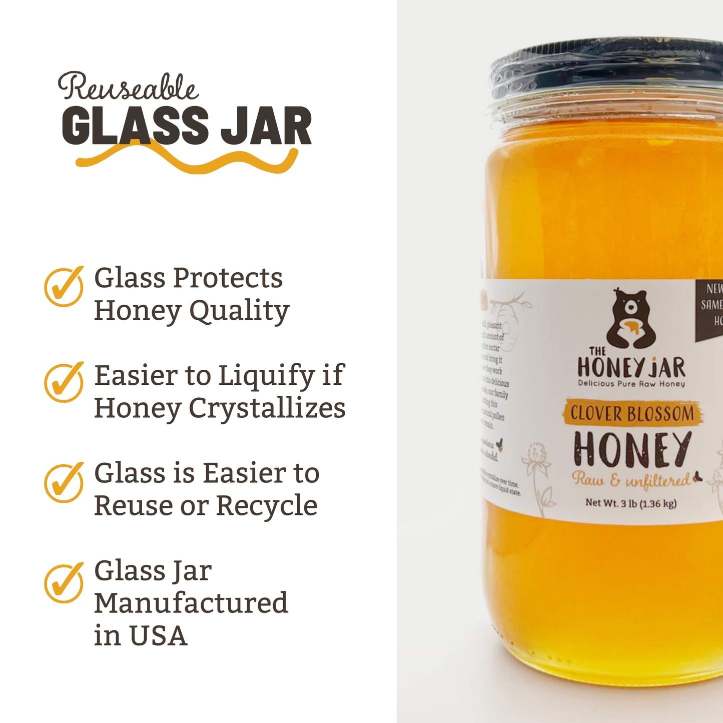 The Honey Jar Raw Clover Honey - Unfiltered And Unpasteurized Honey - Pure Honey Sourced From Family-Owned Farms In The Usa - 3