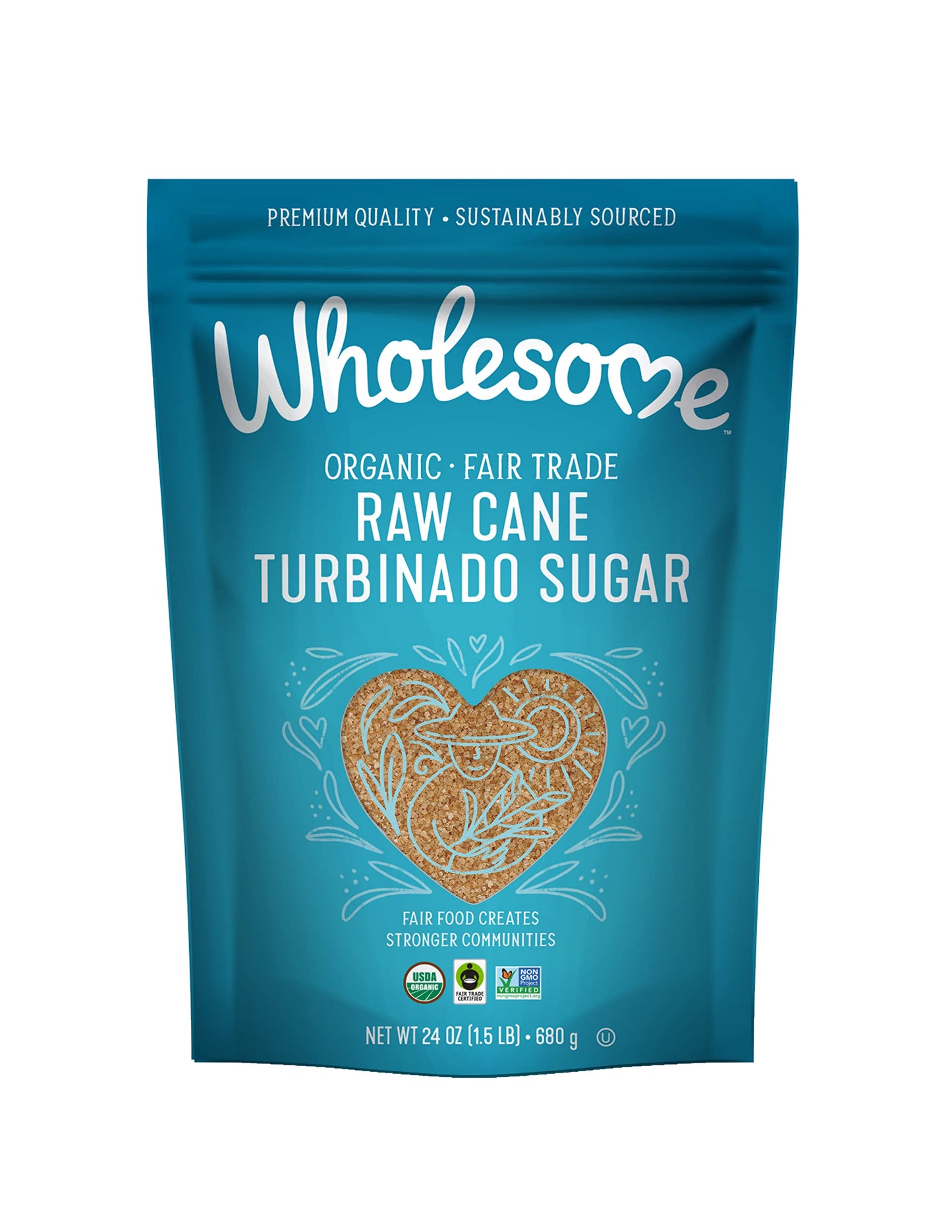 Wholesome Organic Raw Cane Turbinado Sugar, 24oz Pack of 12, Brown, Model 44471