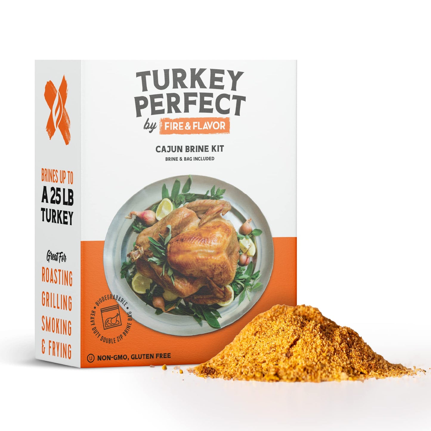 Fire & Flavor Cajun Turkey Brine Kit - Includes Bag and Poultry Seasoning for Roasting  Grilling  smoky aroma  and Frying Birds Up to 25 lbs