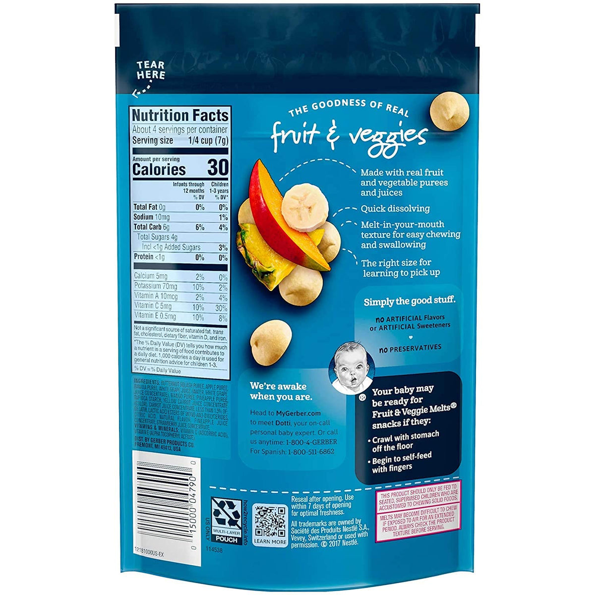 Gerber Graduates Fruit & Veggie Melts - Truly Tropical Blend, 1-Ounce (Pack Of 4)