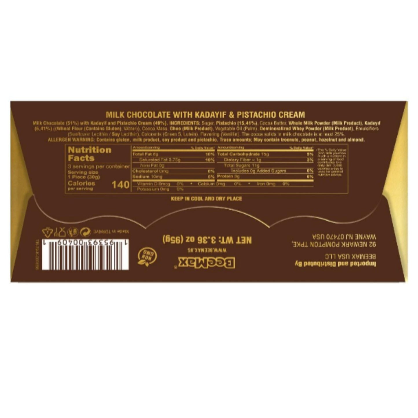 Authentic Mini Dubai-Style Chocolate Bar | 3.36 oz of elegant Middle Eastern Indulgence | enhanced Milk Chocolate  Golden Kadayif Crisps  Velvety Tahini & Hand-Harvested Pistachios - Imported from Turkey