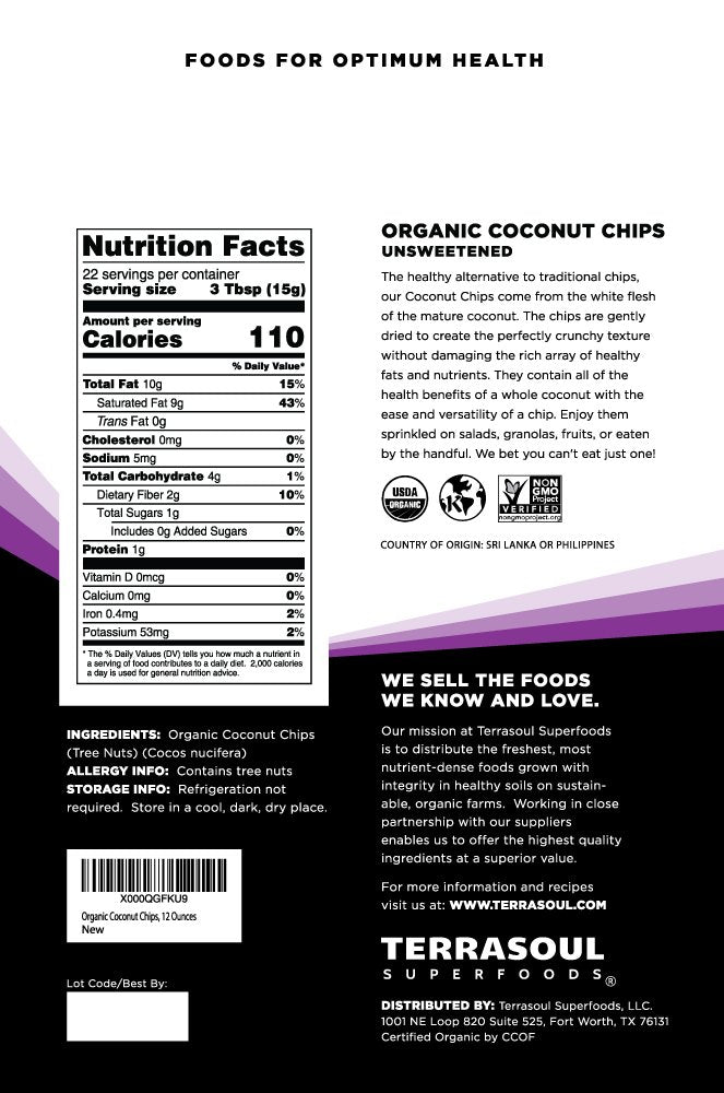 Terrasoul Superfoods Raw Coconut Chips (Organic), 12 Ounce (Pack Of 2)