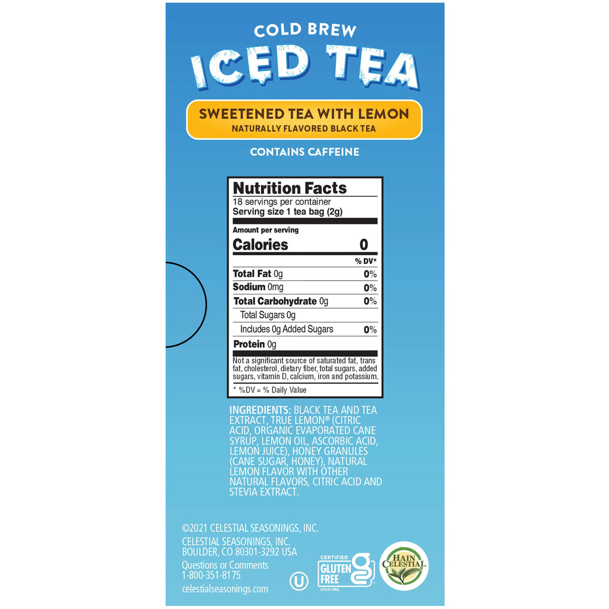 Celestial Seasonings Cold Brew Iced Tea, Sweetened with Lemon, 18 Tea Bags, Pack of 6