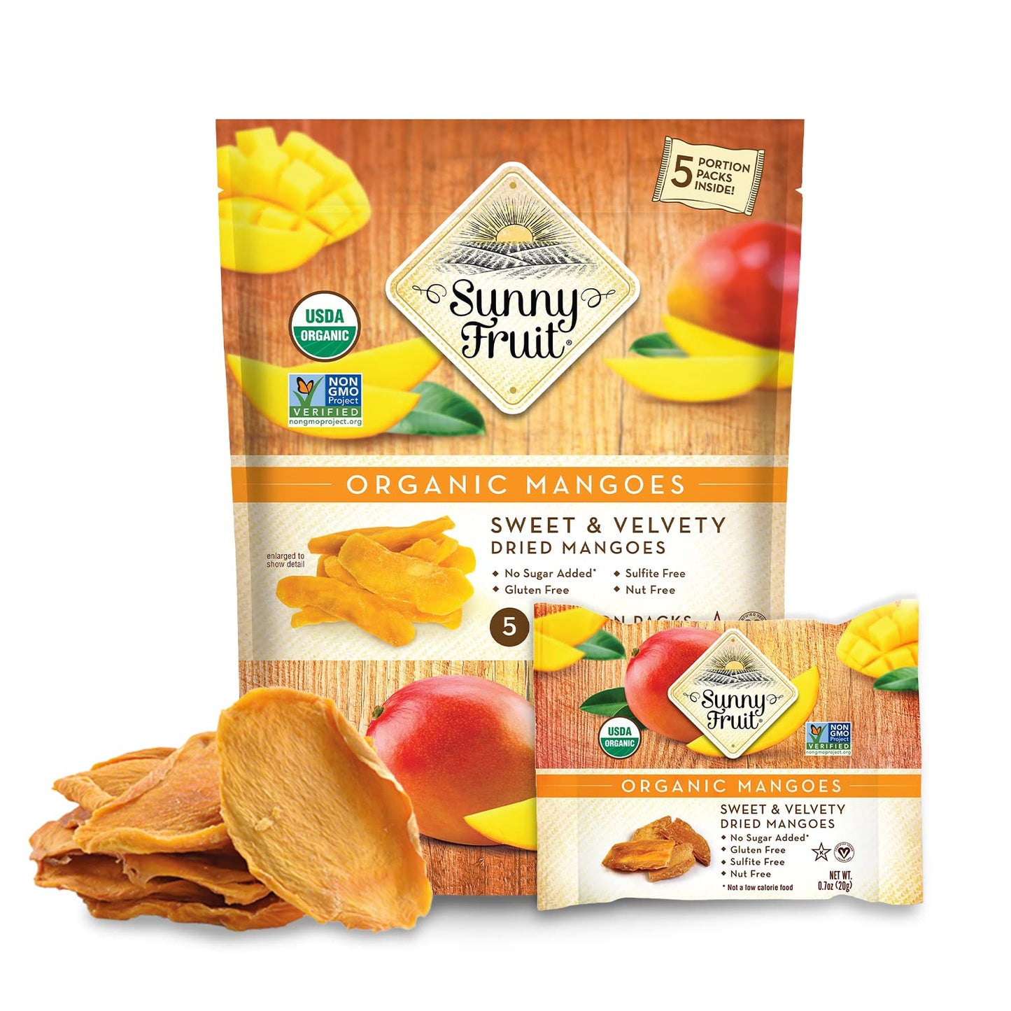 SUNNY FRUIT Organic Dried Mangoes - 30 Individual Packs, 0.7 Ounce Each, NON-GMO, Vegan, Halal, Kosher, No Sugar Added