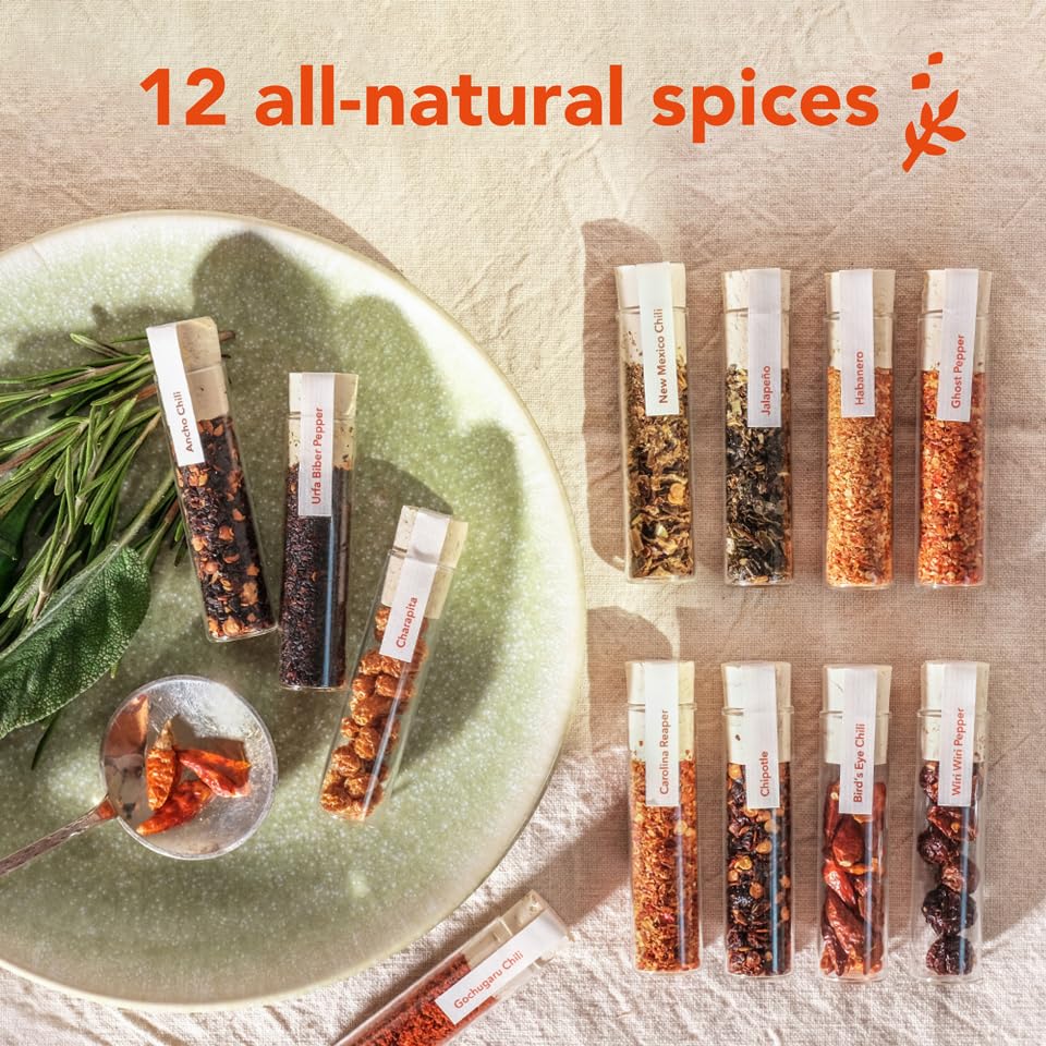 Craftly Chili Spice Set | 12 Chilis From Around The World | 12 Gourmet Chili Varieties For Cooking And Seasoning | Gifts For Peo
