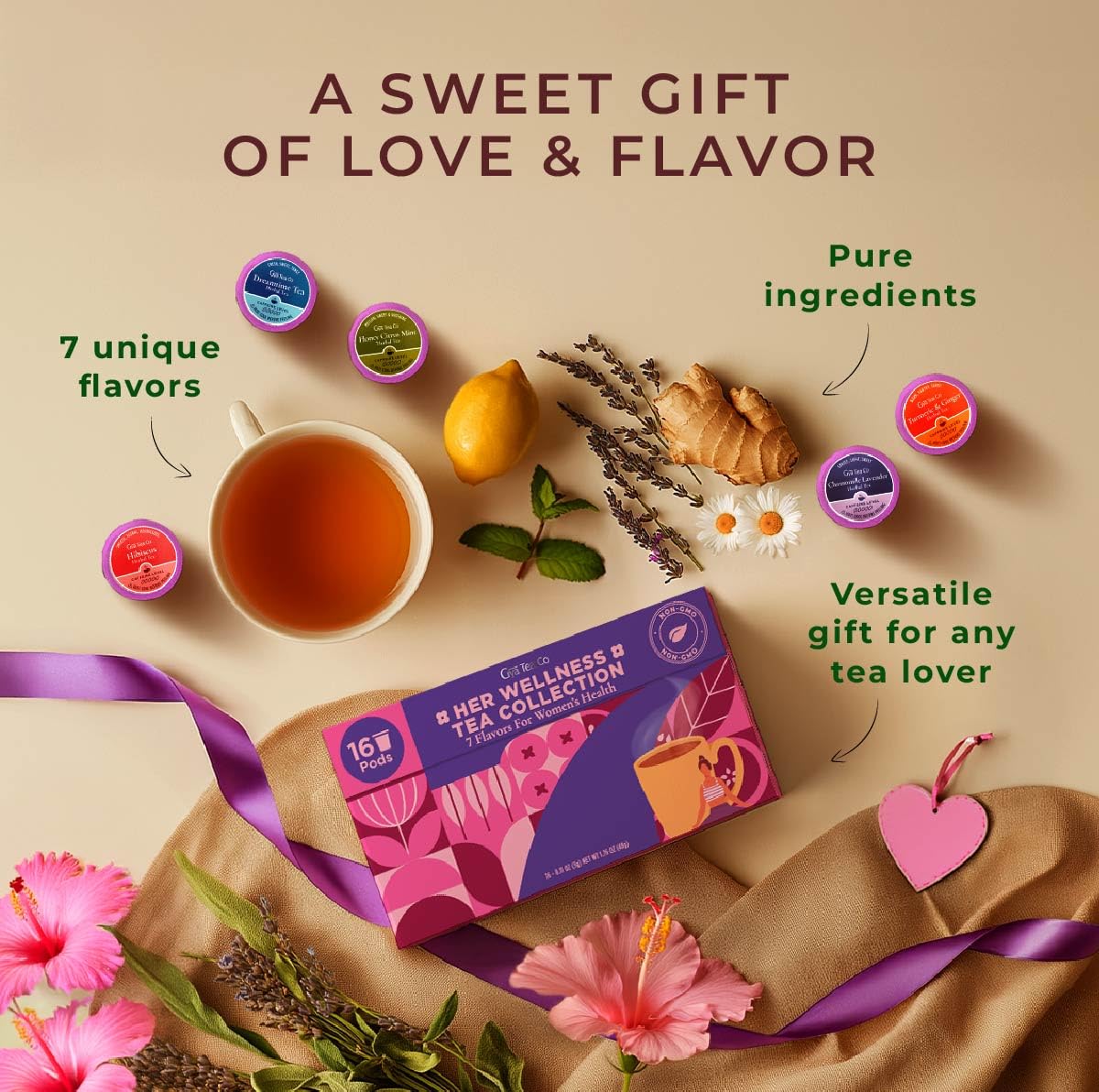 Gya Tea Co Her Wellness Tea Pod Collection Gift Set (16 Count) - Different Flavors Assorted Variety Pack