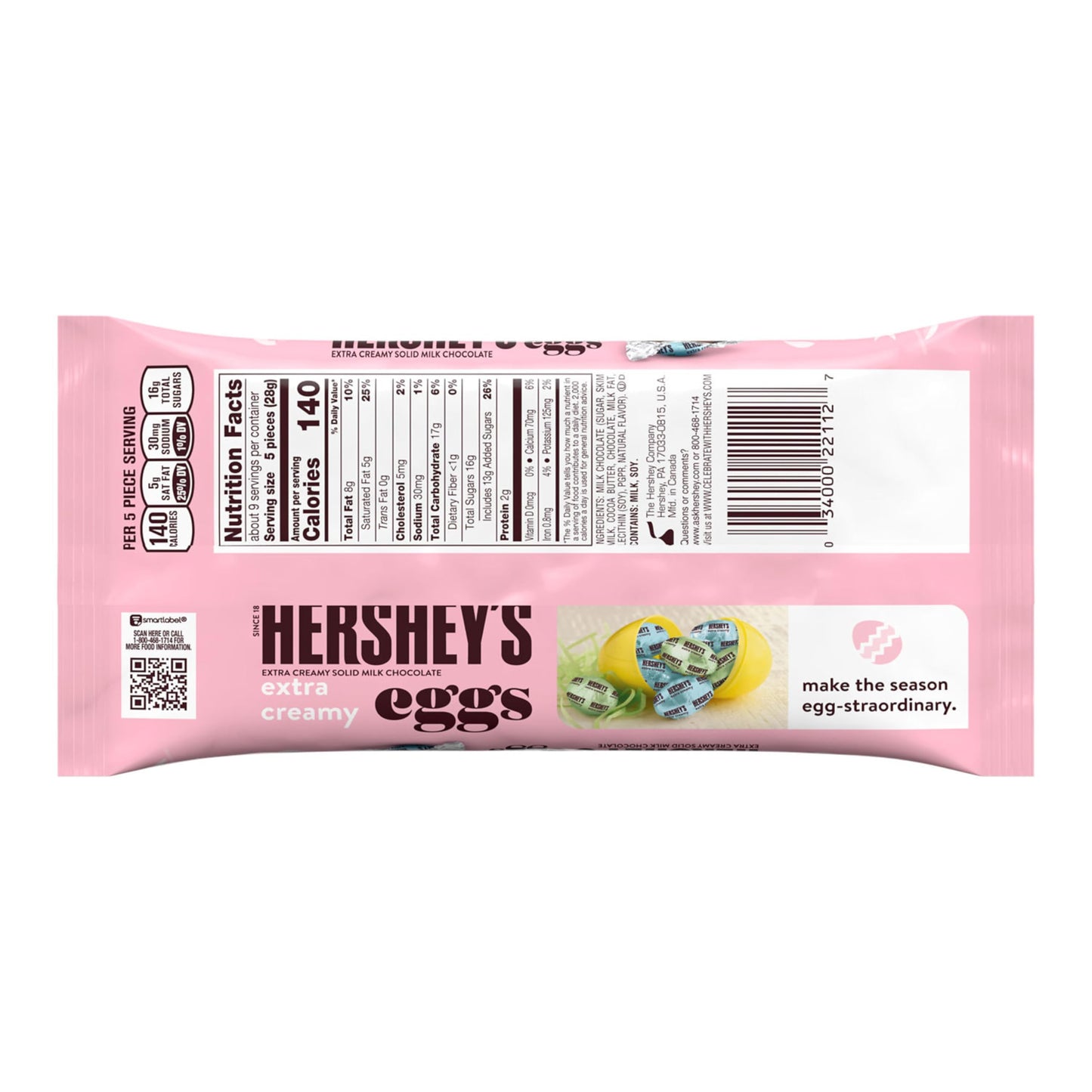 HERSHEYS Extra Creamy Milk Chocolate Eggs, Easter Candy Bag, 9 oz