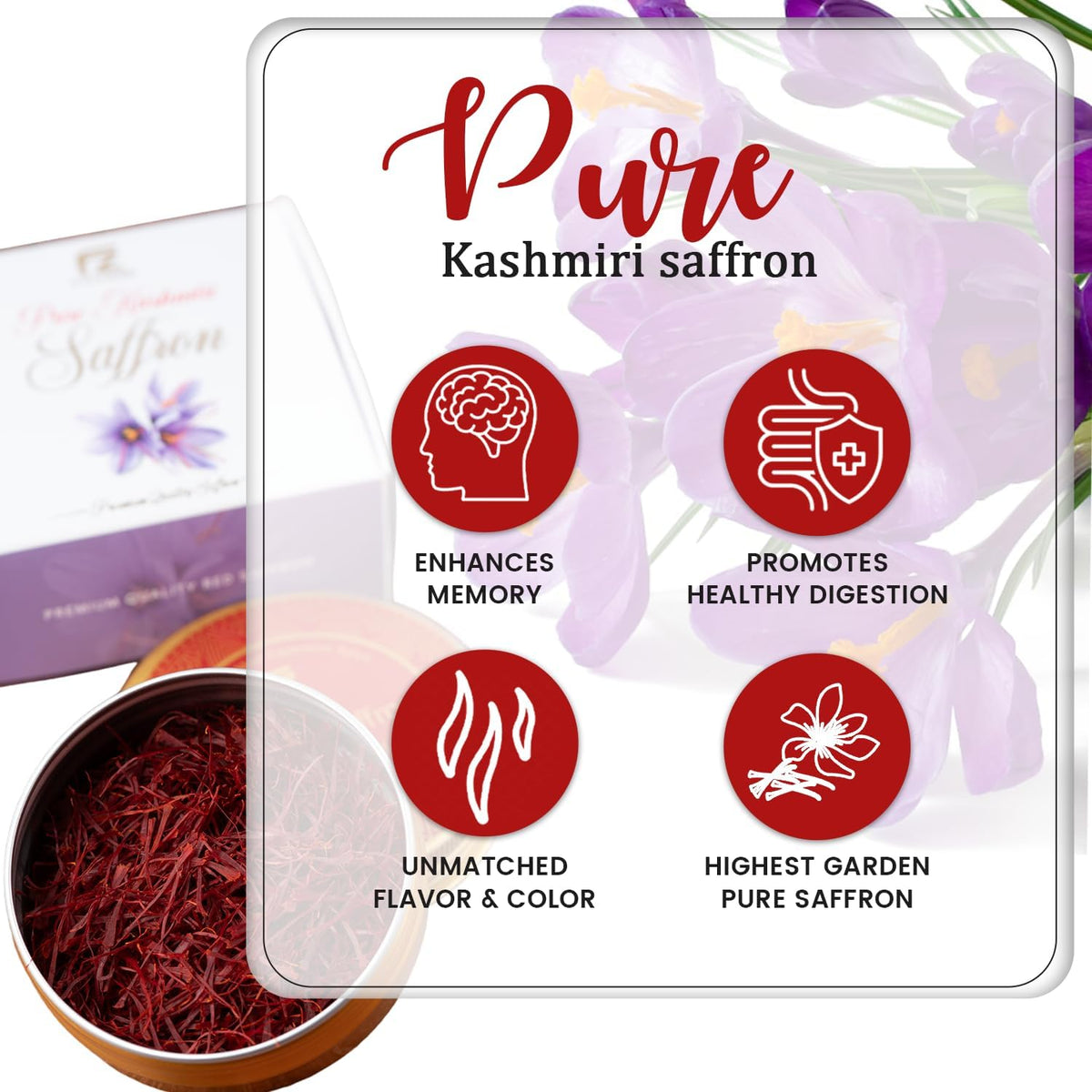 FOUZEE Pure Kashmiri Saffron Threads, 1g Pack, Dark Red, Ideal for Cooking, Spices, Rice, Tea, Desserts, Risotto