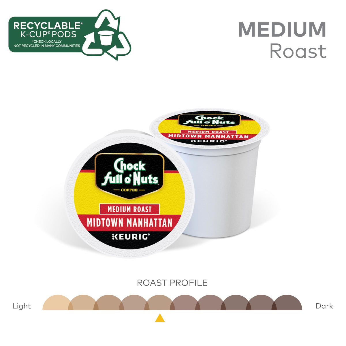 Chock Full Onuts Keurig K-Cup Pods - Midtown Manhattan - Medium Roast - Premium Arabica, 24 Count, Pack Of 4