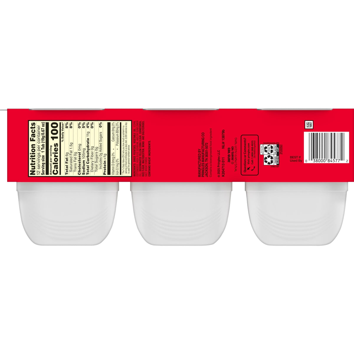 Pringles Potato Crisps Chips, Lunch Snacks, Snack Cups, Original, 8oz Tray (12 Cups)