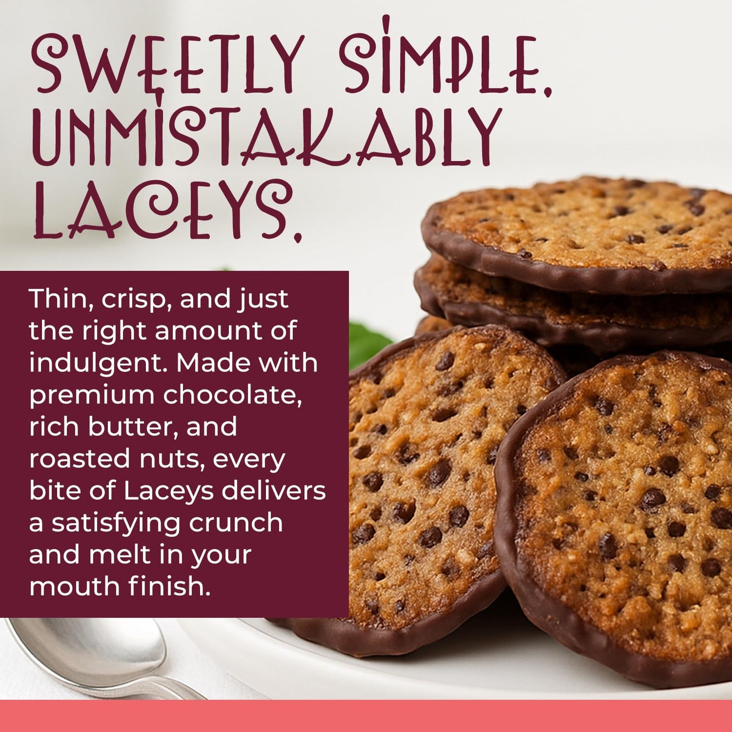 Laceys Gourmet Cookies - Handcrafted Light & Crispy Almond & Dark Chocolate - 25 Ounce