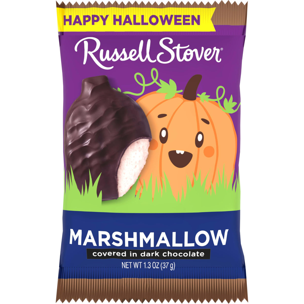 RUSSELL STOVER Halloween Dark Chocolate Marshmallow Pumpkin, 1.3 oz. (Pack of 18) - Bulk Halloween Candy