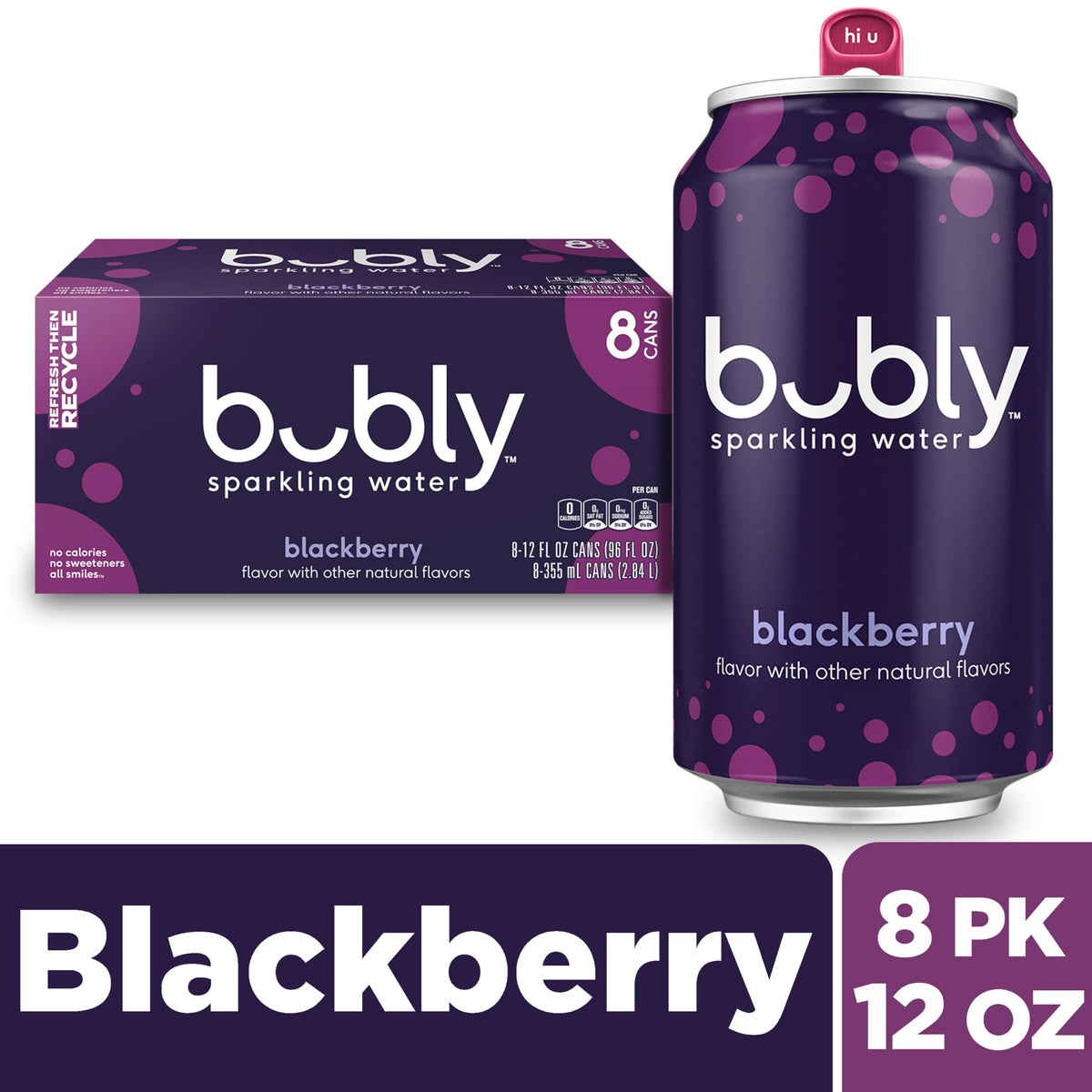 bubly Sparkling Water, Blackberry, Zero Sugar & Zero Calories, Seltzer Water,12 Fl Oz Cans (Pack of 8)