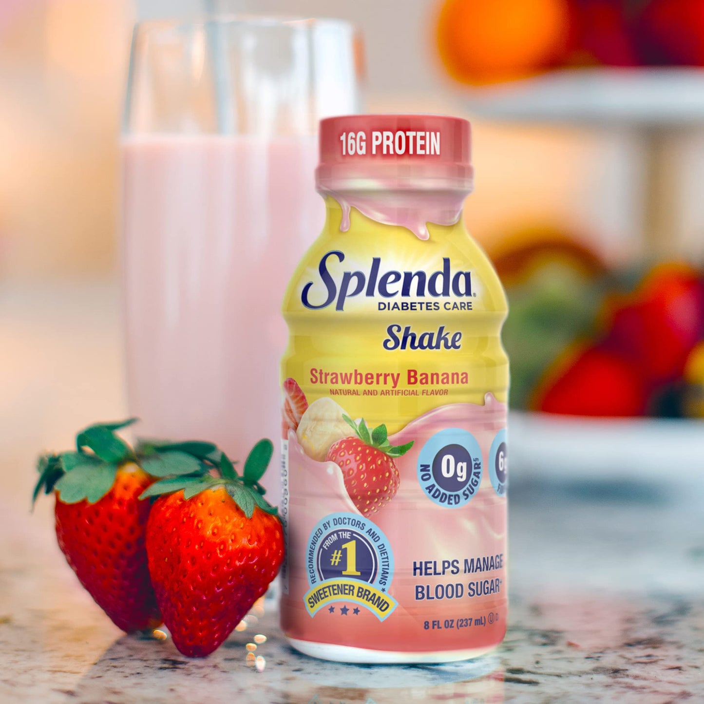 SPLENDA Diabetes Care Shakes - Meal Replacement Shake, 8 Fluid Ounces Per Bottle (Strawberry Banana, 6 Pack)