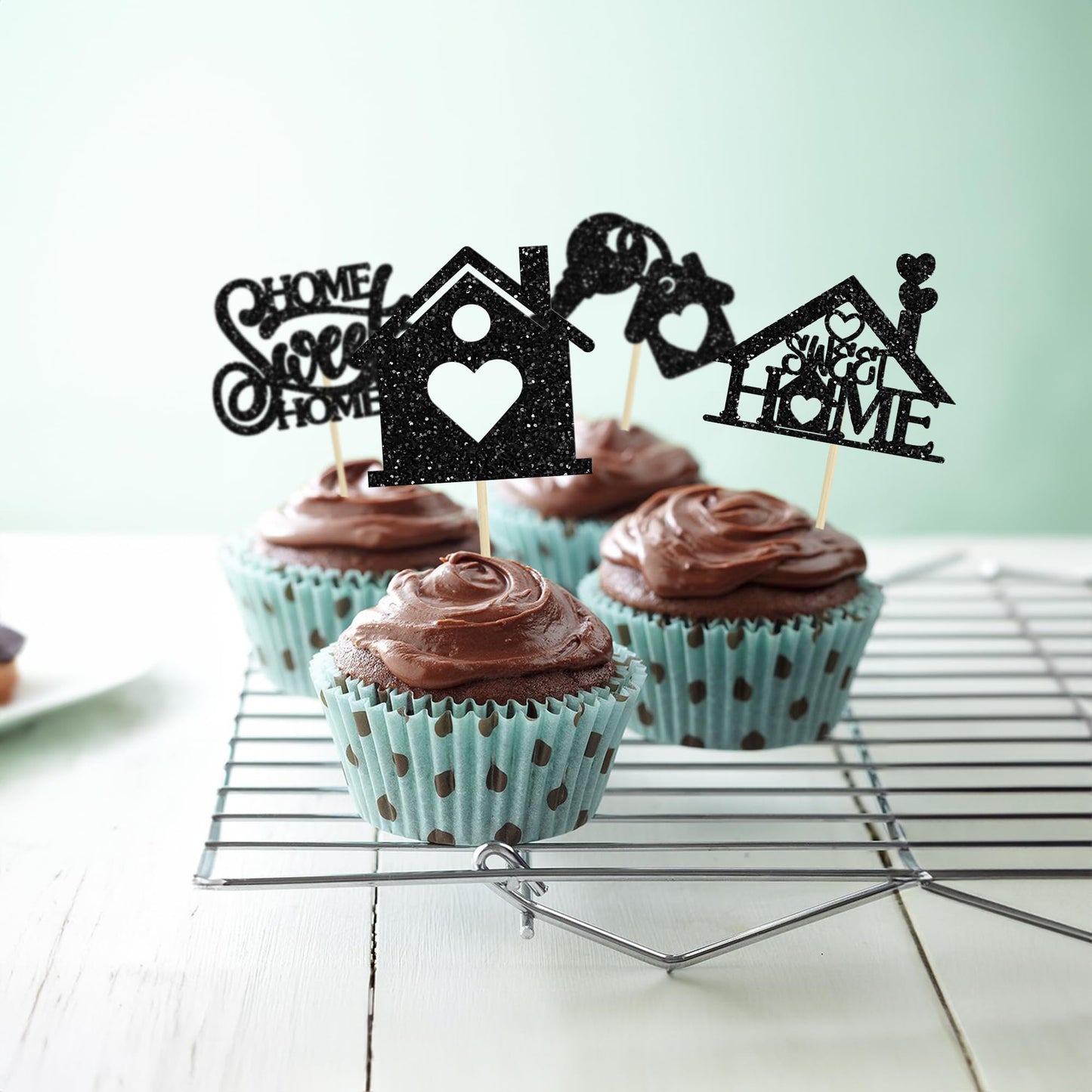 Ephlyn 24Pcs Cupcake Toppers Silver Glitter Key Lock Housewarming Cake Decorations 2.6x4.3 inches Paper