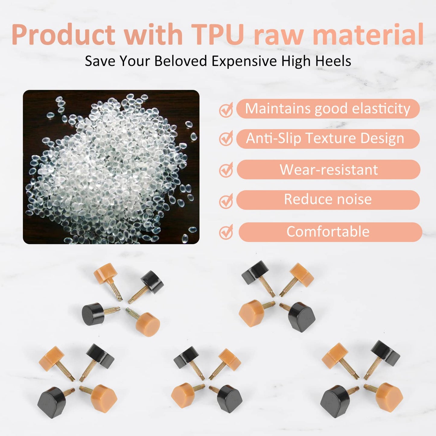 Yeham 30 Pairs Women'S High Heel Shoes Replacement Tips Pin, Round And Square Heel Repair Caps For Repairing Shoes