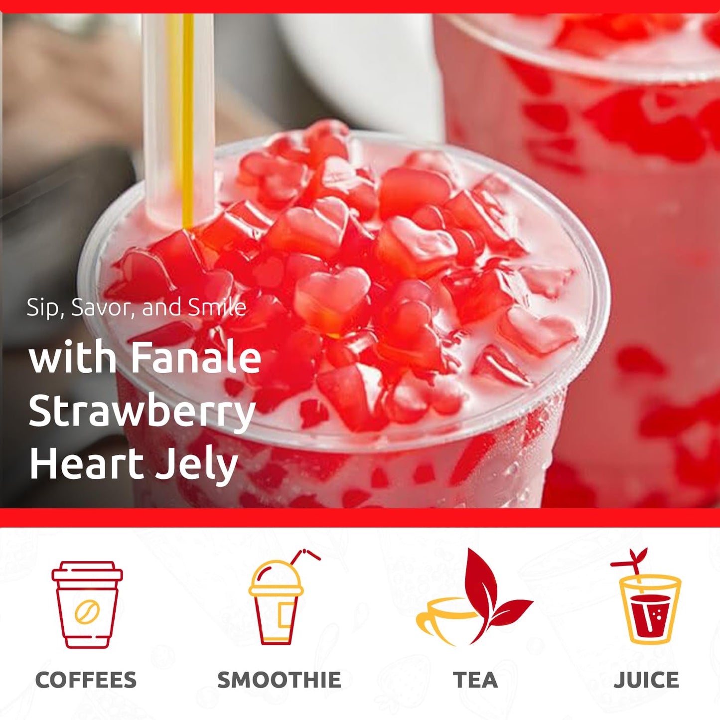 Fanale Coconut Jelly Topping for Bubble Tea - Strawberry Heart Jelly, 400g (Pack of 1)