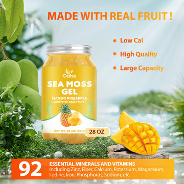 OALSE (28OZ Irish Sea Moss Gel Mango Pineapple Flavor - Natural Seamoss Gel with 92 Minerals and Vitamins - Non-GMO, Gluten-Free