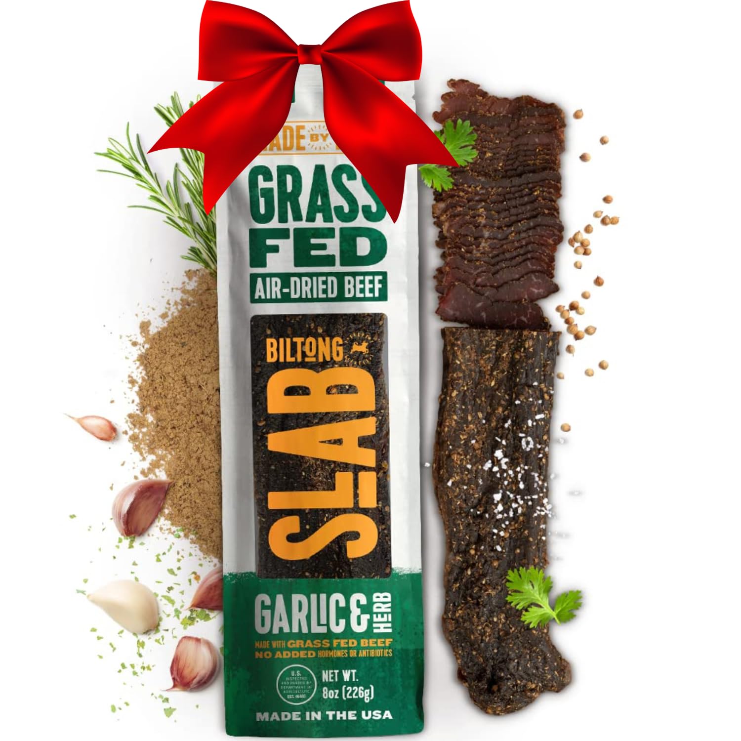 Made By True Garlic & Herb Biltong Slab - Grass-Fed Beef Whole Jerky Slab (8 Oz, Pack Of 1) - High-Protein Keto Snack, Natural,  -Free & Gluten-Free - Uncut Beef Jerky With Bold Garlic Flavor