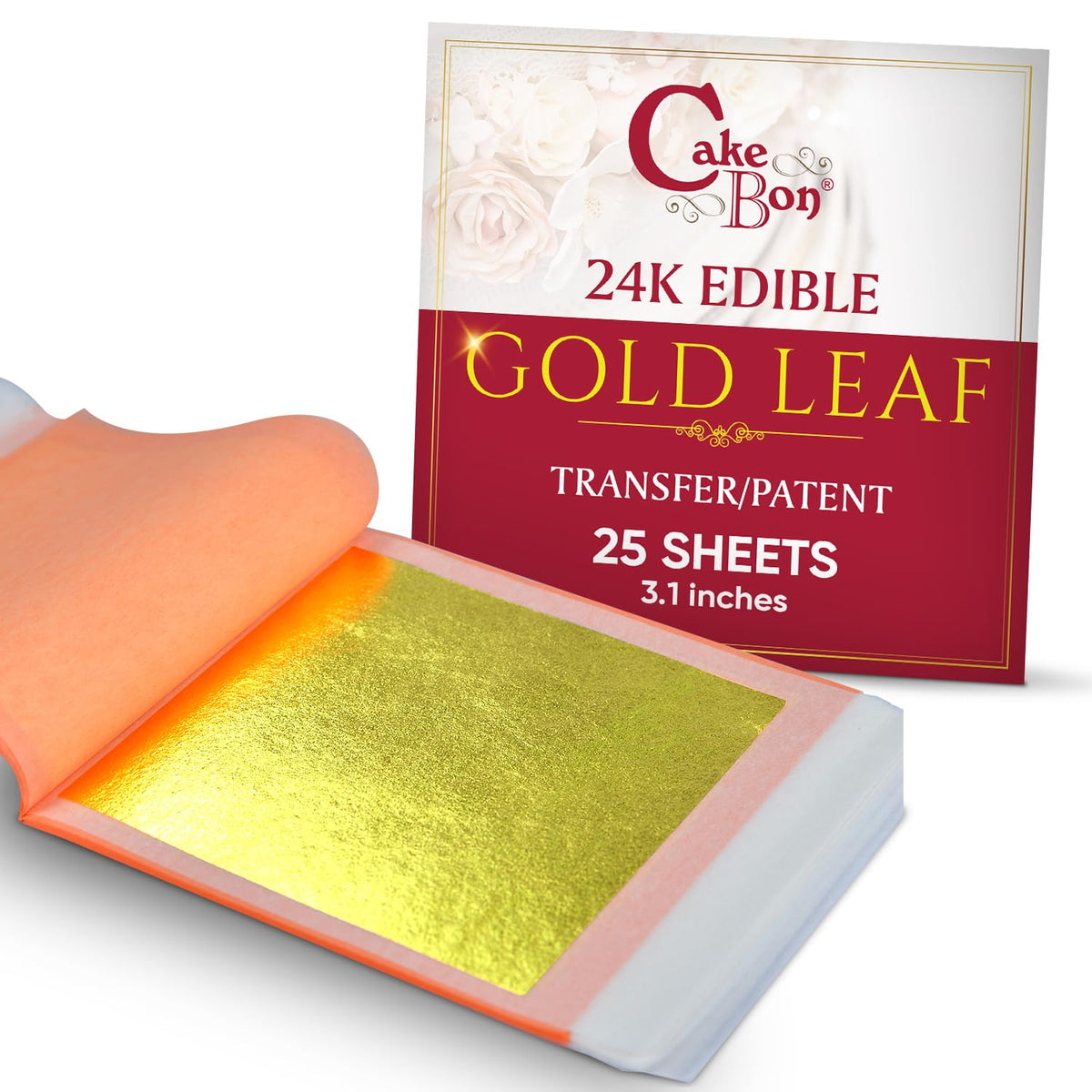 Edible Gold Leaf 24K By Cakebon - Cake Decorations  Transfer Innovative Design Leaf Sheets - 3.1 Inches  25 Gold Foil Sheets