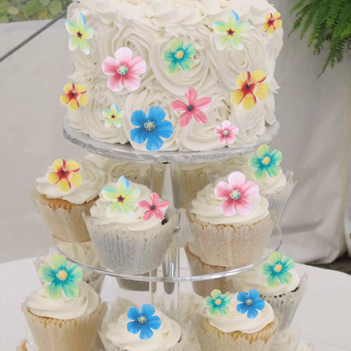 Rssta i Edible Flowers Cupcake Toppers, 35 Pack in Design 2, Paper Material for Baby Shower, Wedding, Birthday Cake Decorations