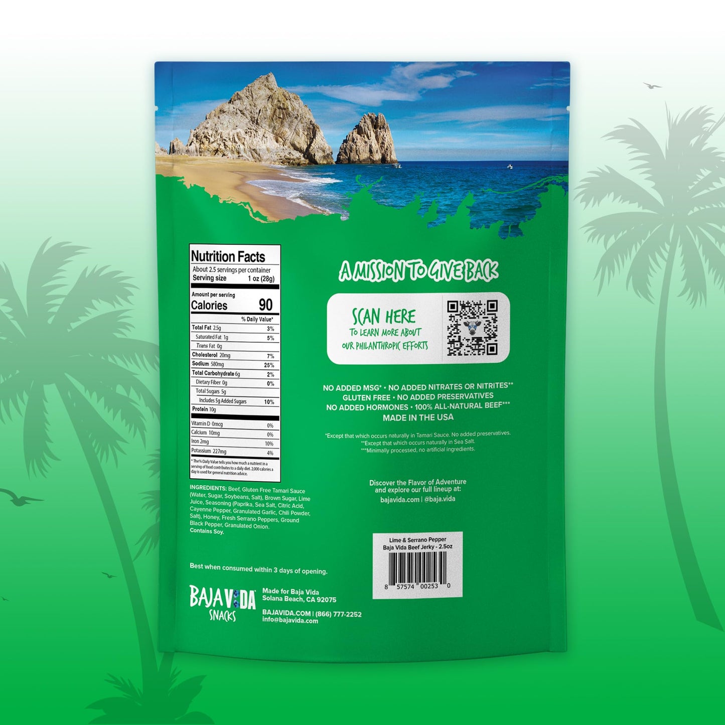 Baja Beef Baja Vida Lime & Serrano Pepper Beef Jerky - Sweet And Spicy Beef Jerky Snack Packs, Healthy Jerky, Gluten-Free, All-N