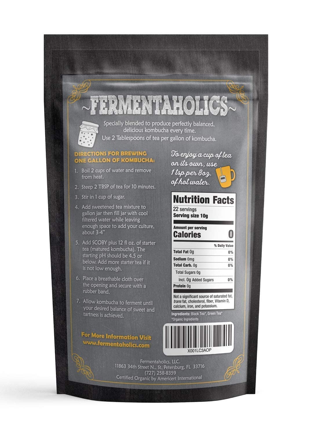 Fermentaholics Organic Kombucha Tea Blend, Loose Leaf, 4 oz, Makes 11 Gallons, Kosher Certified, Black and Green Tea