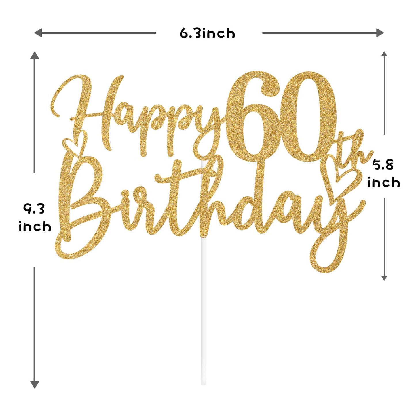 Sriburcio Gold Glitter 60th Birthday Cake Topper - Cheers to 60 Years Decoration