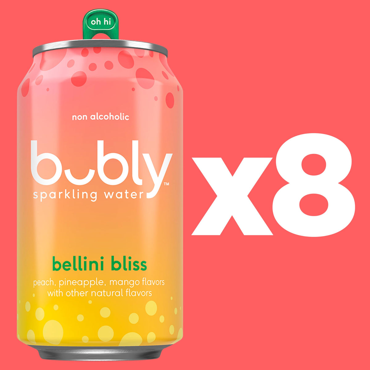 Bubly Sparkling Water, Bellini Bliss, Zero Sugar & Zero Calories, 12 fl oz Cans, (Pack of 8)