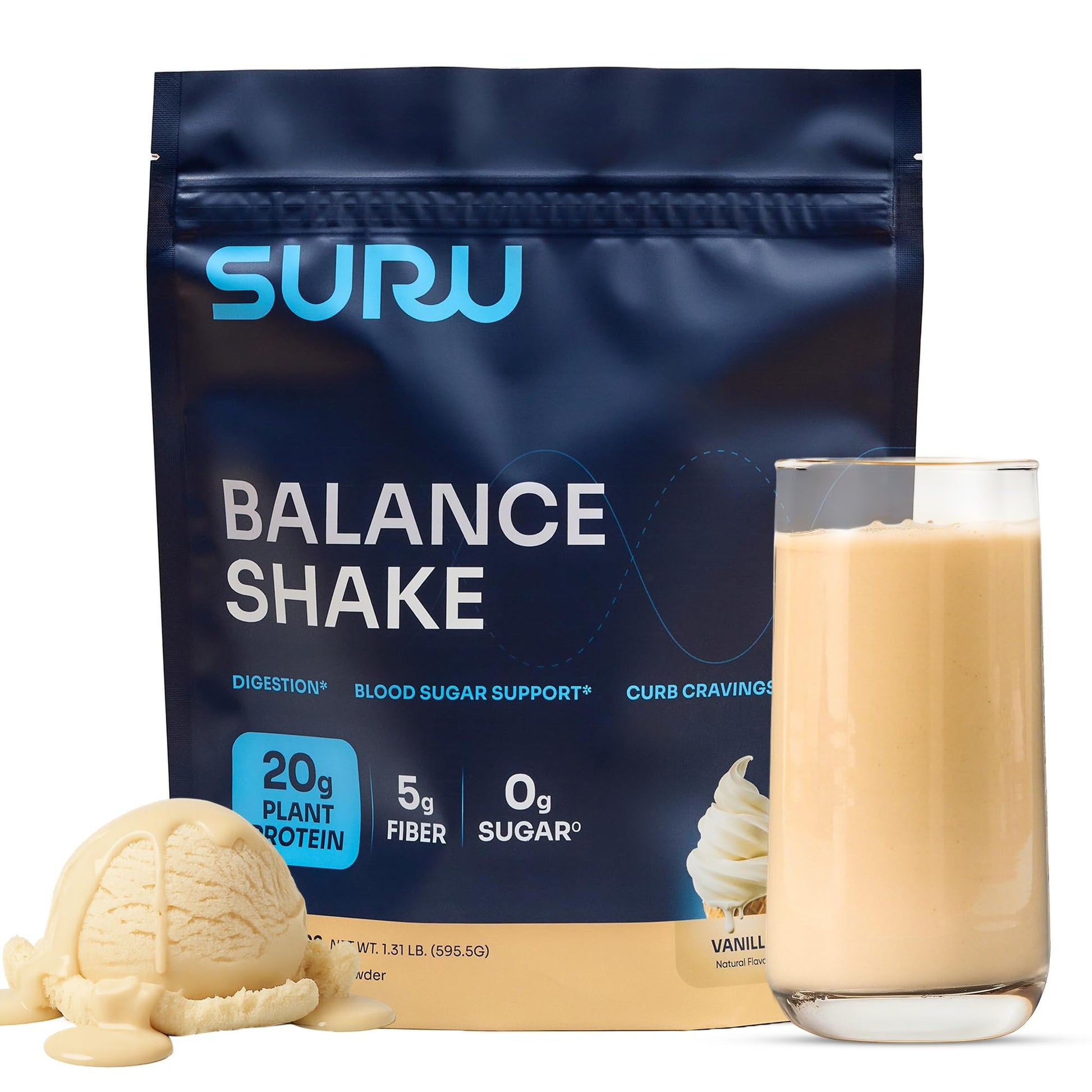 Suru Balance Shake for Blood Sugar Support - Low Glycemic, 20g Plant-Based Protein, 6g Fiber, 140 Calories | GLP-1 Support | Nut