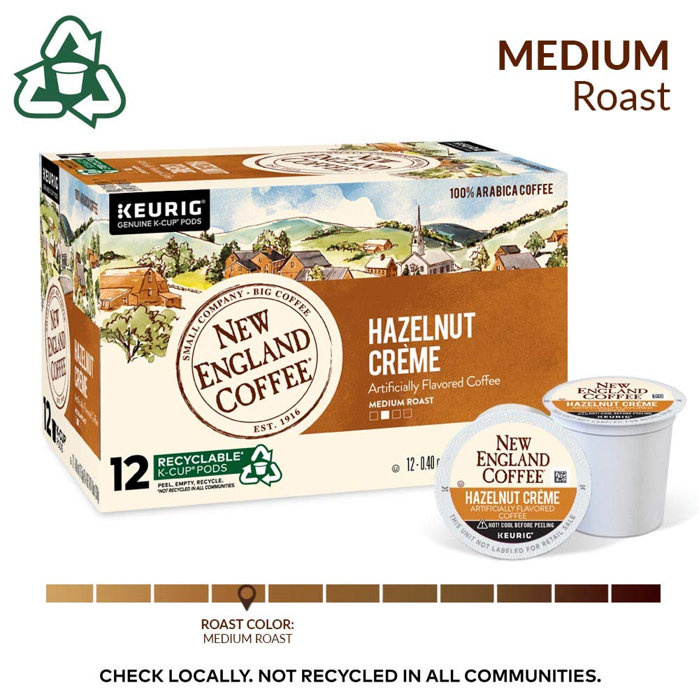 New England Coffee Hazelnut Crme Medium Roast Single Serve Pods, 12ct Box (Pack of 6)