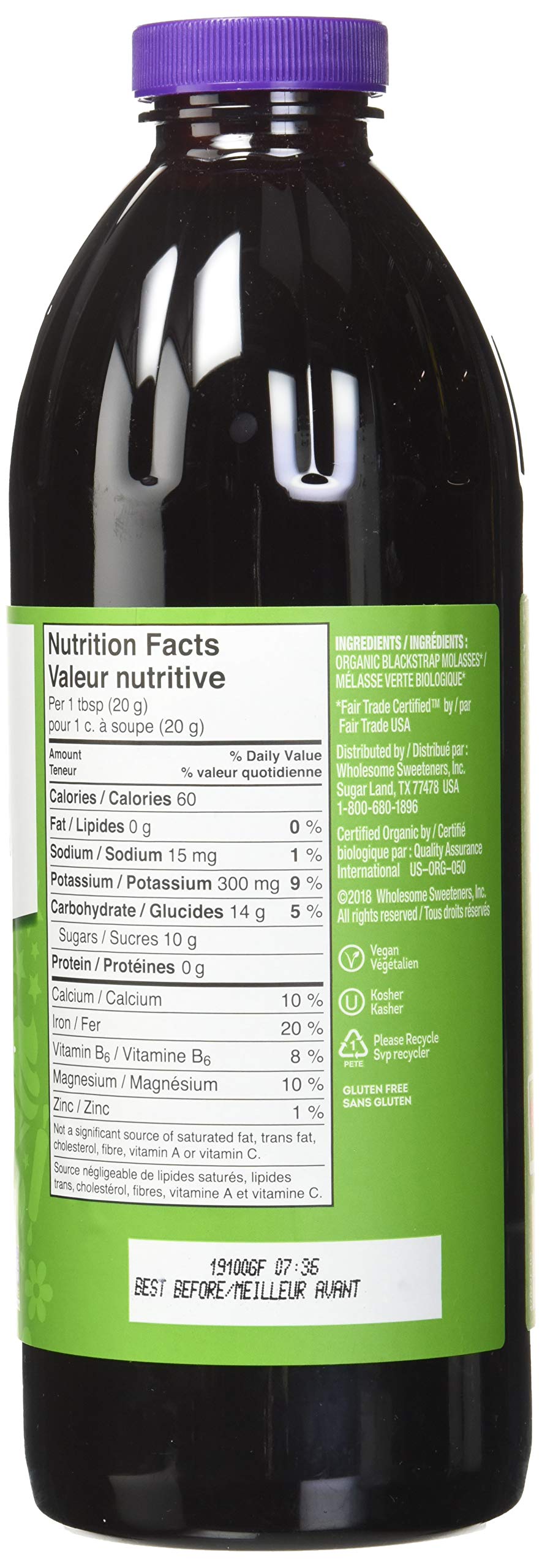 Wholesome Sweeteners 32-Ounces Organic Molasses, Fair Trade, Non GMO, Gluten Free & Vegan, Perfect for cookies, glazing and more