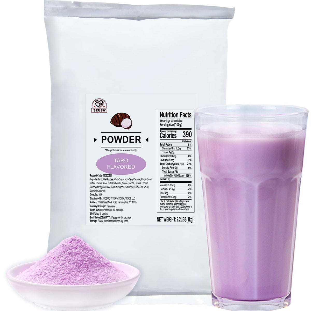 52Usa Taro Flavored Powder 1Kg - Top-Grade Mix For Bubble Tea  Smoothies  Milk Tea & Desserts