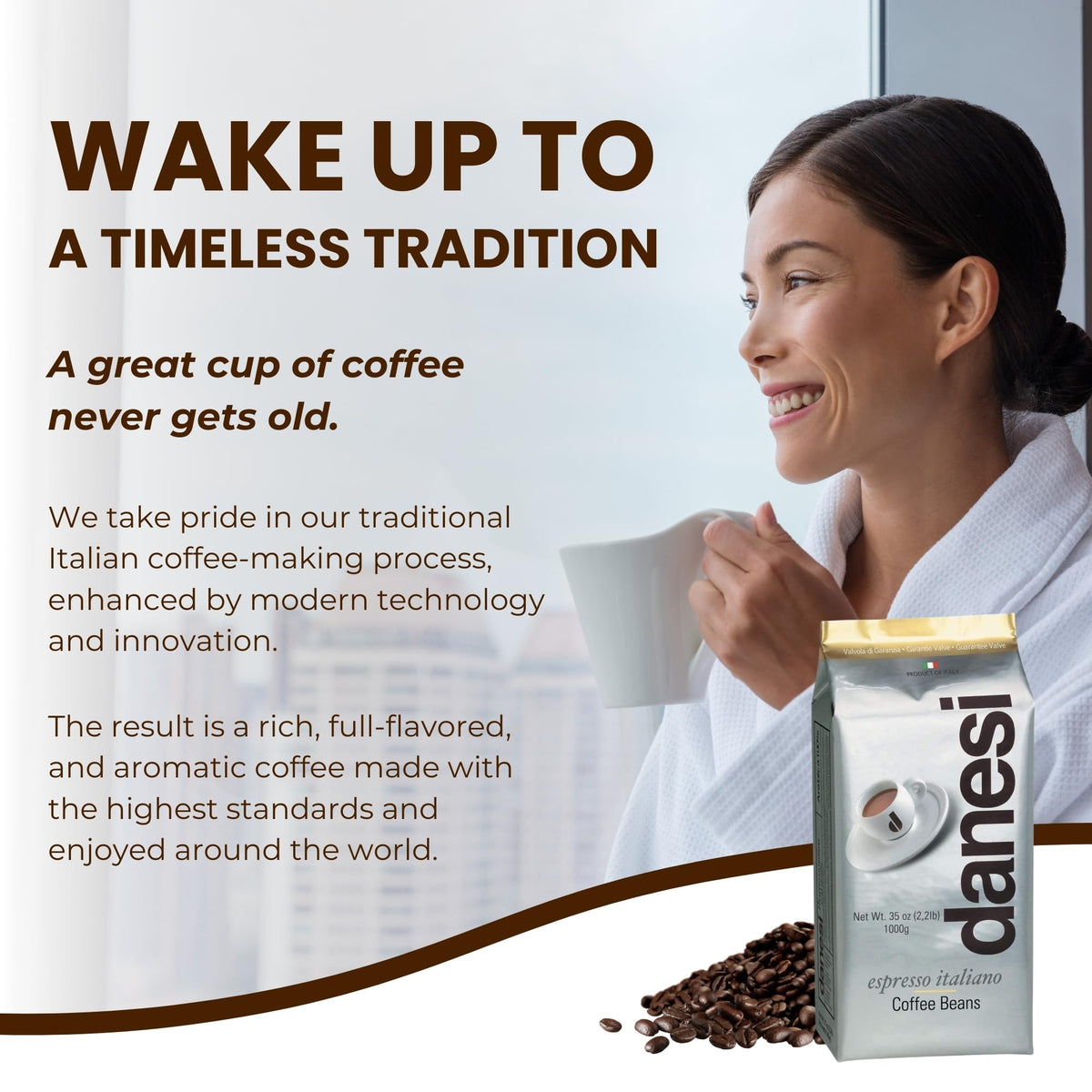 Danesi Caffe Italian Whole Coffee Beans - Espresso Coffee Beans and Medium Roast Whole Bean - Perfect for Espresso Machines  French Press  and Home Brewing - Gold (2.2 lb)